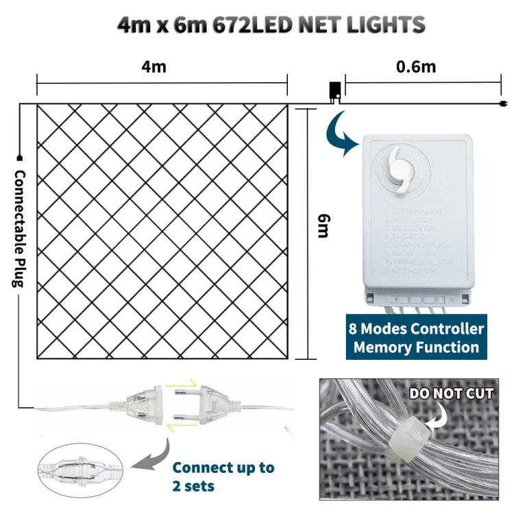 4x6m 672 LEDs Water-resistant Fishing Net Lights Curtain String Lights Fairy Wedding Party Holiday Decoration Lamps 220V, EU Plug(Colorful Light)