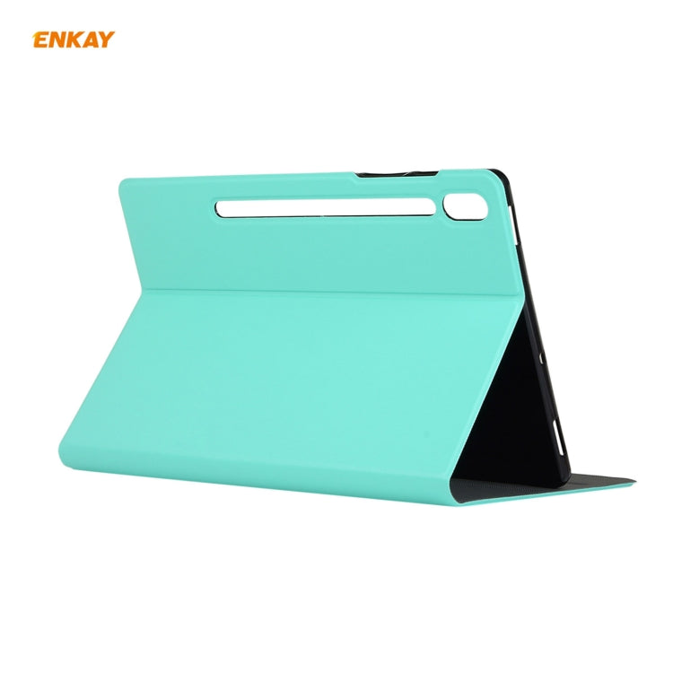 For Samsung Galaxy Tab S8 / Galaxy Tab S7 11.0 T870 / T875 ENKAY Horizontal Flip PU Leather + TPU Smart Case with Holder & Sleep / Wake-up Function(Cyan)