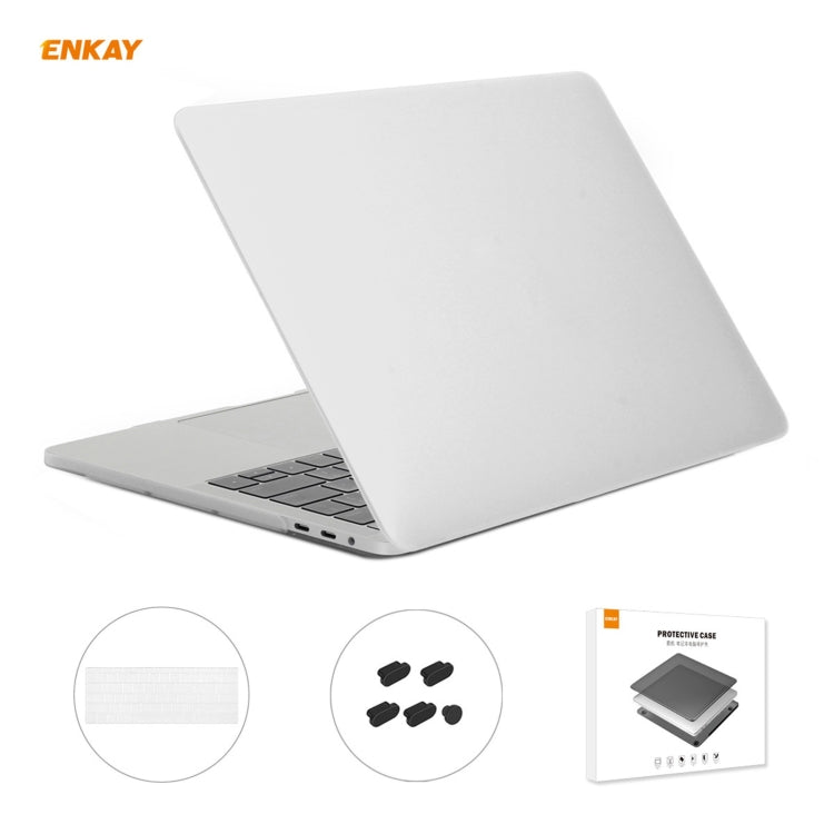 ENKAY 3 in 1 Matte Laptop Protective Case + US Version TPU Keyboard Film + Anti-dust Plugs Set for MacBook Pro 15.4 inch A1707 & A1990 (with Touch Bar)(White)