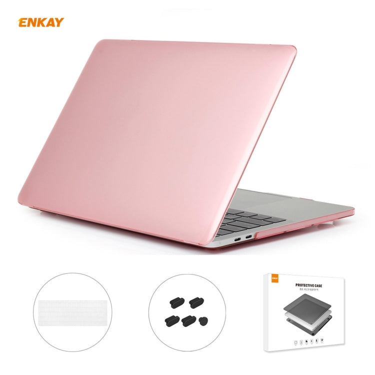 ENKAY 3 in 1 Crystal Laptop Protective Case + EU Version TPU Keyboard Film + Anti-dust Plugs Set for MacBook Pro 15.4 inch A1707 & A1990 (with Touch Bar)(Pink)