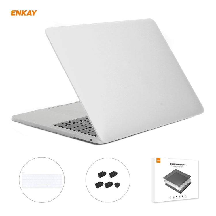 ENKAY 3 in 1 Matte Laptop Protective Case + US Version TPU Keyboard Film + Anti-dust Plugs Set for MacBook Pro 13.3 inch A2251 & A2289 & A2338 (with Touch Bar)(White)