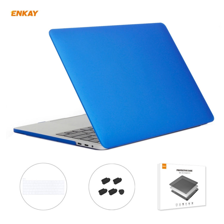 ENKAY 3 in 1 Matte Laptop Protective Case + EU Version TPU Keyboard Film + Anti-dust Plugs Set for MacBook Pro 16 inch A2141 (with Touch Bar)(Dark Blue)