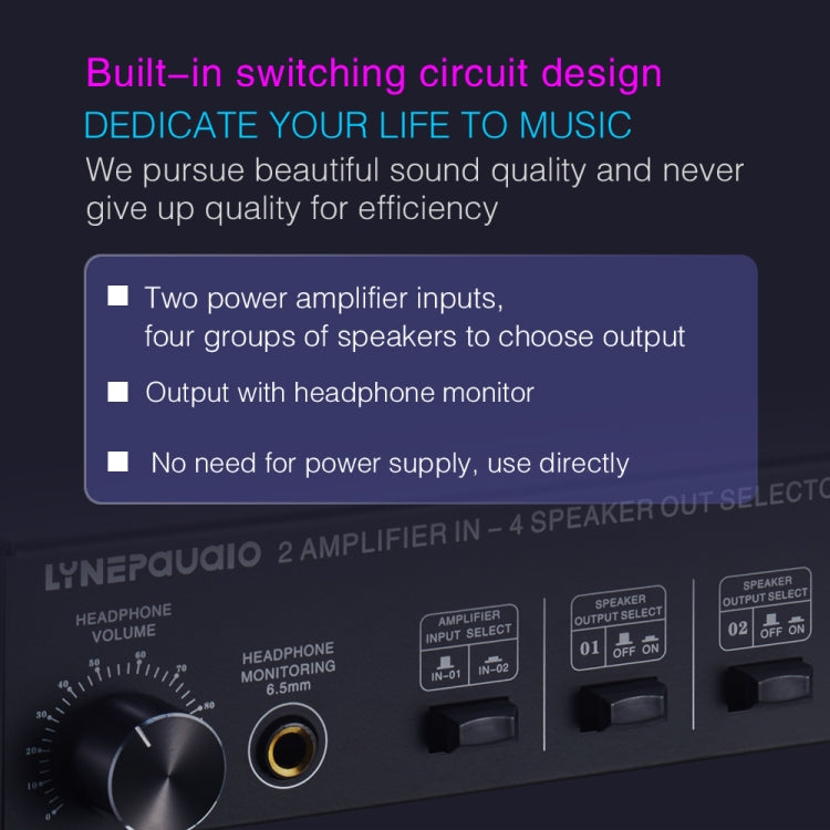 B032 2-in 4-out Power Amplifier Sound Switcher Speaker Lossless Sound Quality 300W Per Channel Switch Distributor Comparator with Headset Monitoring Function / Audio Input