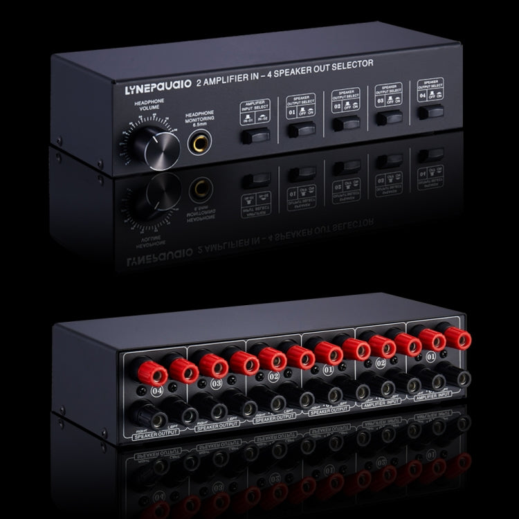B032 2-in 4-out Power Amplifier Sound Switcher Speaker Lossless Sound Quality 300W Per Channel Switch Distributor Comparator with Headset Monitoring Function / Audio Input
