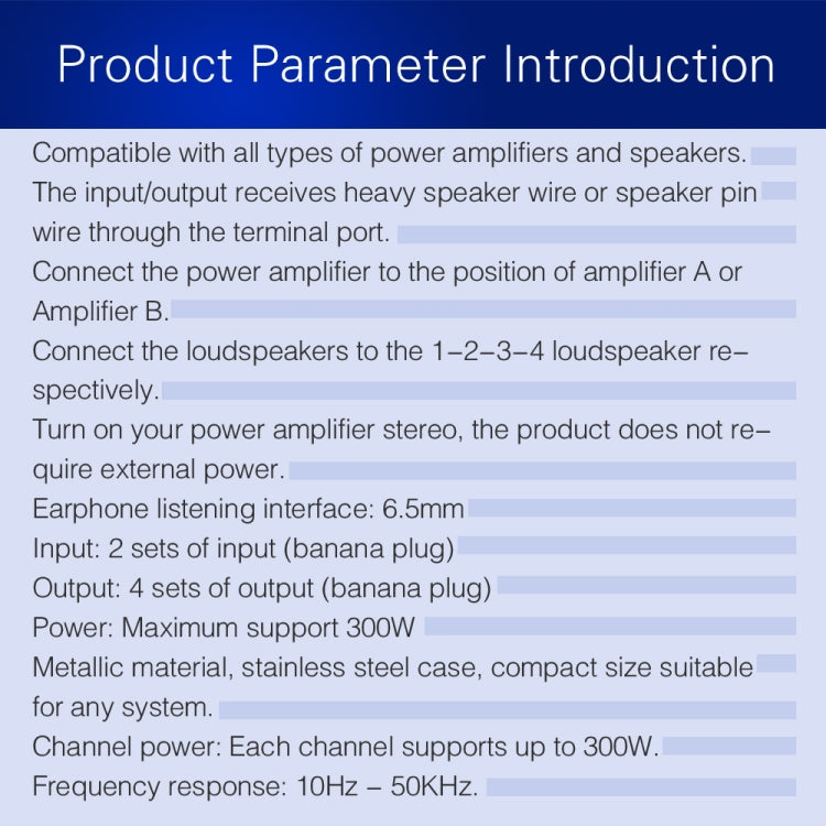 B032 2-in 4-out Power Amplifier Sound Switcher Speaker Lossless Sound Quality 300W Per Channel Switch Distributor Comparator with Headset Monitoring Function / Audio Input