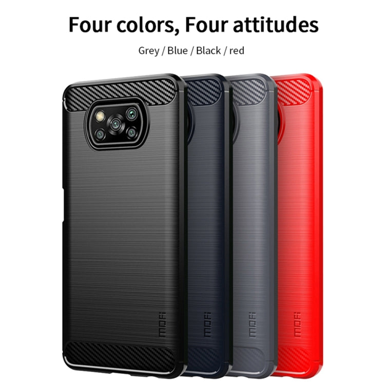 For Xiaomi POCO X3 / X3 NFC MOFI Gentleness Series Brushed Texture Carbon Fiber Soft TPU Case(Red)