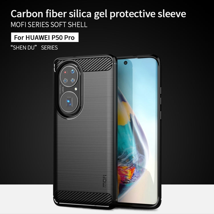 For Huawei P50 Pro MOFI Gentleness Series Brushed Texture Carbon Fiber Soft TPU Case(Gray)