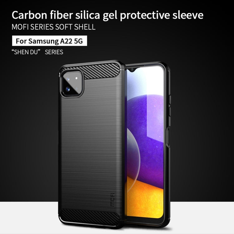 For Samsung Galaxy A22 5G MOFI Gentleness Series Brushed Texture Carbon Fiber Soft TPU Case(Red)