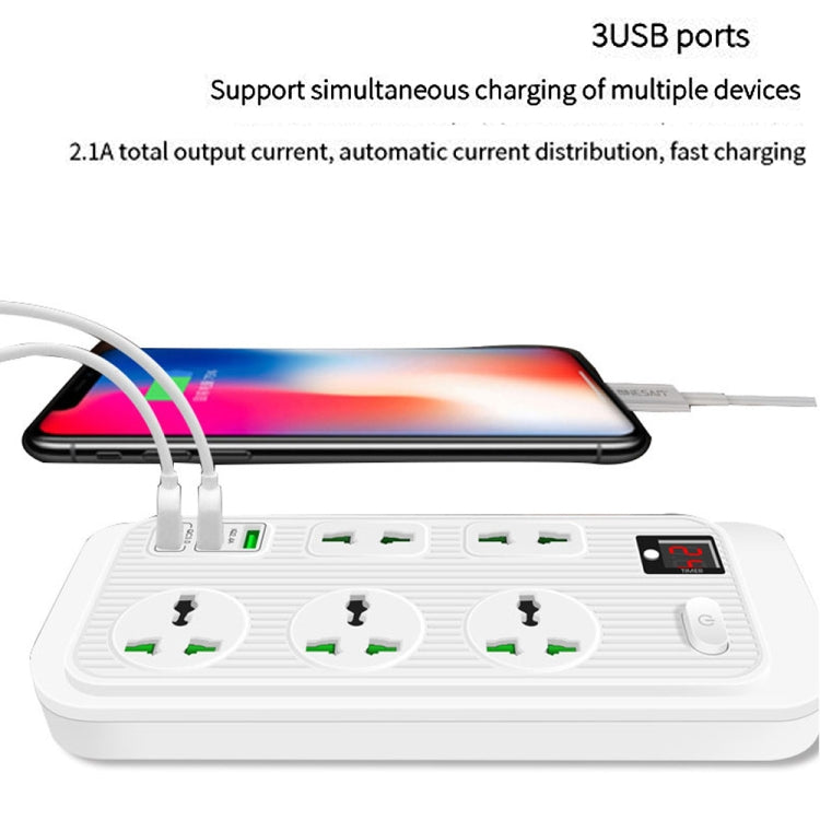 T17 3000W High-power 24-hour Smart Timing Socket QC3.0 USB Fast Charging Power Strip Socket , Cable Length: 2m, US Plug(White)