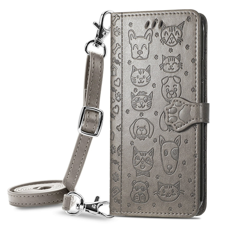 For Samsung Galaxy A32 5G Cute Cat and Dog Embossed Horizontal Flip Leather Case with Holder & Card Slots & Wallet & Crossbody Lanyard & Card Cover(Gray)
