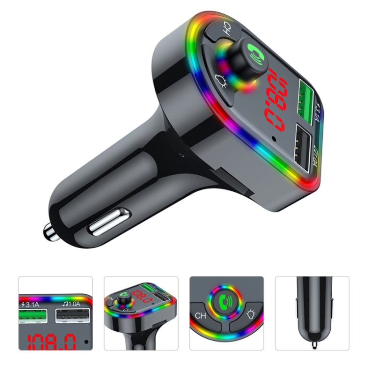 F6 Car FM Transmitter Colorful Breathing Atmosphere Lamp MP3 Player Charger