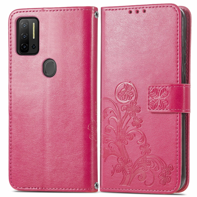 For Ulefone Note 11 Plus Four-leaf Clasp Embossed Buckle Mobile Phone Protection Leather Case with Lanyard & Card Slot & Wallet & Bracket Function(Magenta)