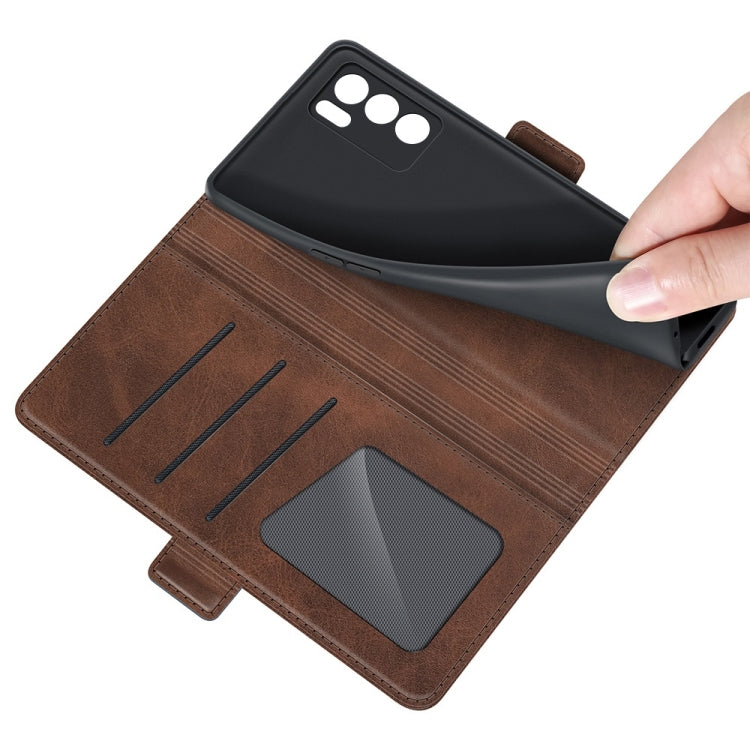 For OPPO Reno6 Pro 5G Dual-side Magnetic Buckle Horizontal Flip Leather Case with Holder & Card Slots & Wallet(Brown)