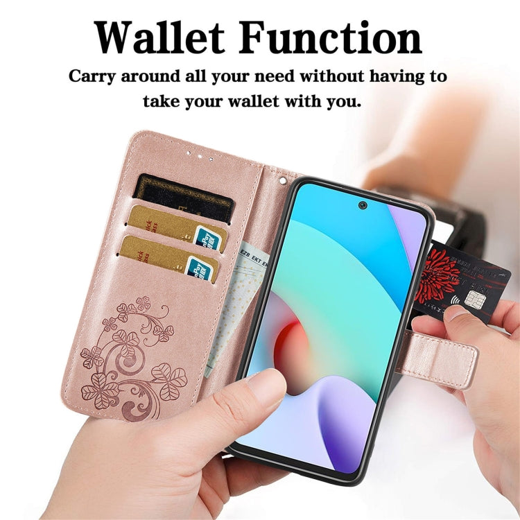 For Blackview A100 Four-leaf Clasp Embossed Buckle Mobile Phone Protection Leather Case with Lanyard & Card Slot & Wallet & Bracket Function(Purple)