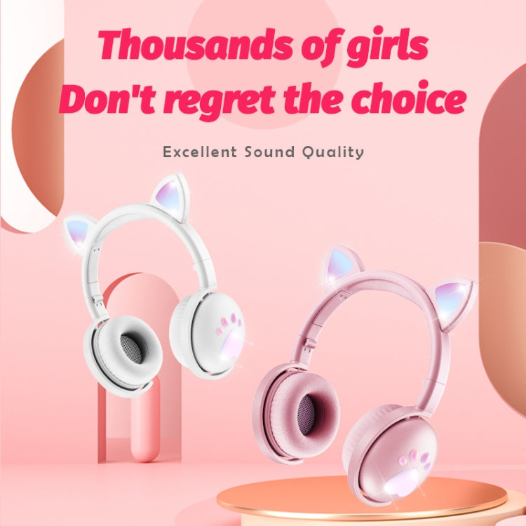 BK9 HiFi 7.1 Surround Sound Cat Claw Luminous Cat Ear Bluetooth Gaming Headset with Mic(White)