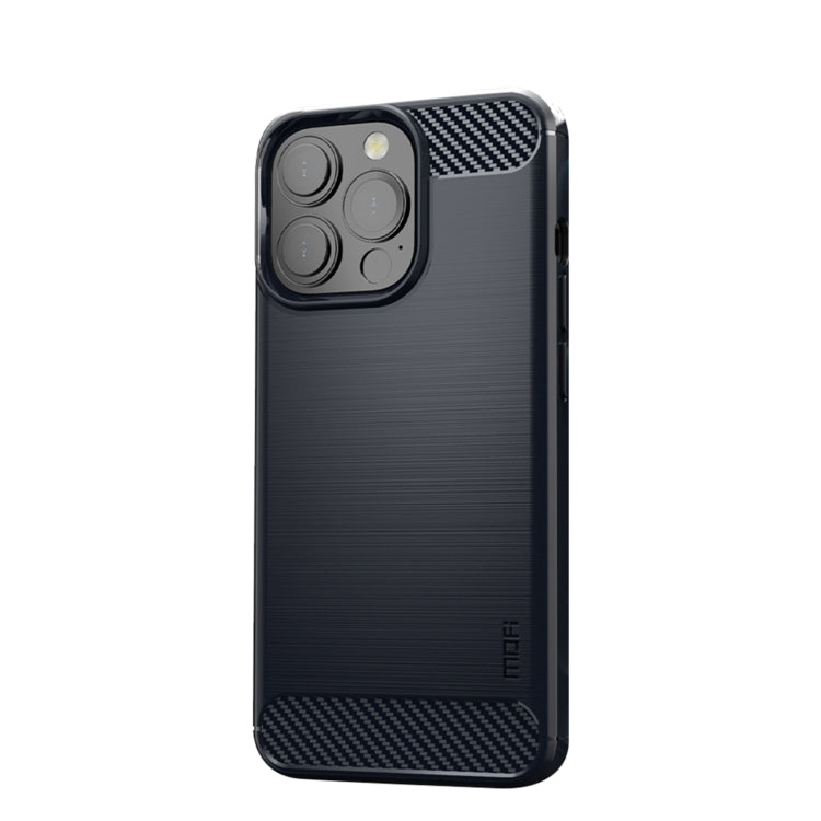 For iPhone 13 Pro Max MOFI Gentleness Series Brushed Texture Carbon Fiber Soft TPU Case (Blue)