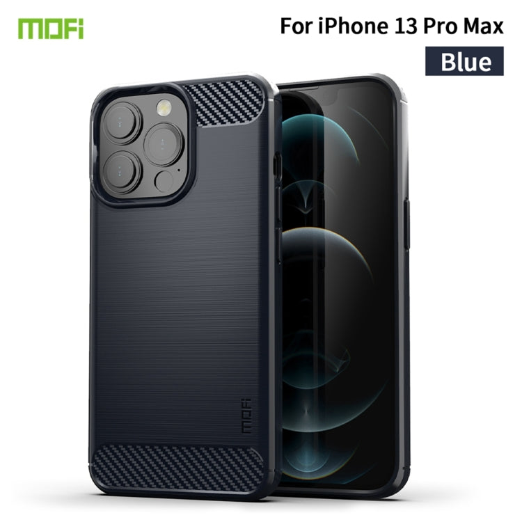 For iPhone 13 Pro Max MOFI Gentleness Series Brushed Texture Carbon Fiber Soft TPU Case (Blue)