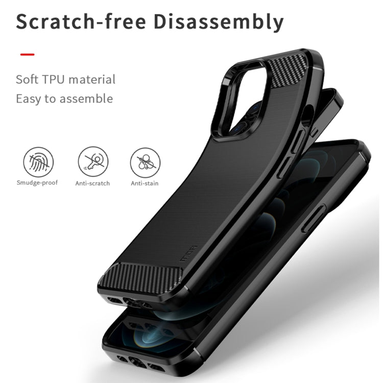 For iPhone 13 Pro Max MOFI Gentleness Series Brushed Texture Carbon Fiber Soft TPU Case (Blue)