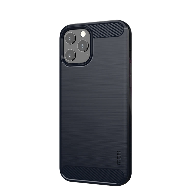 For iPhone 12 / 12 Pro MOF Gentleness Series Brushed Texture Carbon Fiber Soft TPU Case(Blue)