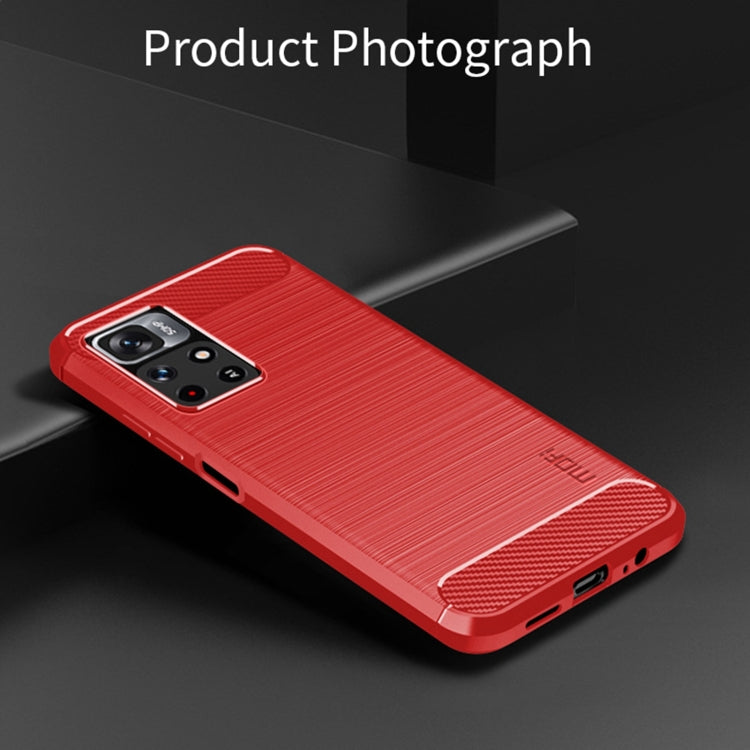 For Xiaomi Redmi Note11 / Poco M4 Pro 5G MOFI Gentleness Series Brushed Texture Carbon Fiber Soft TPU Phone Case(Red)
