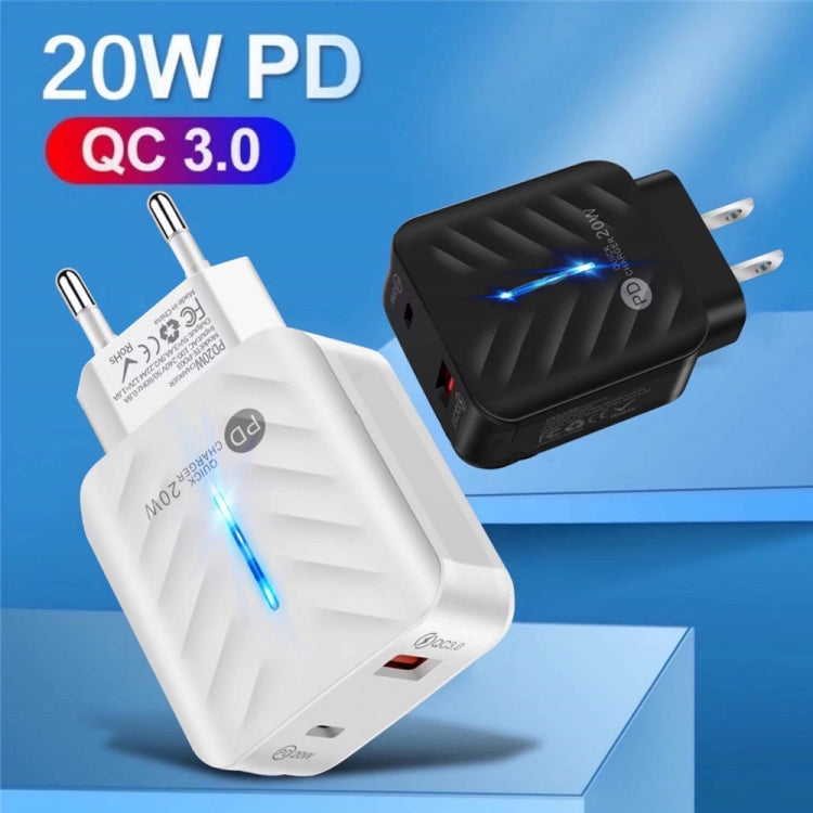 PD03 20W Type-C + QC3.0 USB Charger with Indicator Light, EU Plug(White)