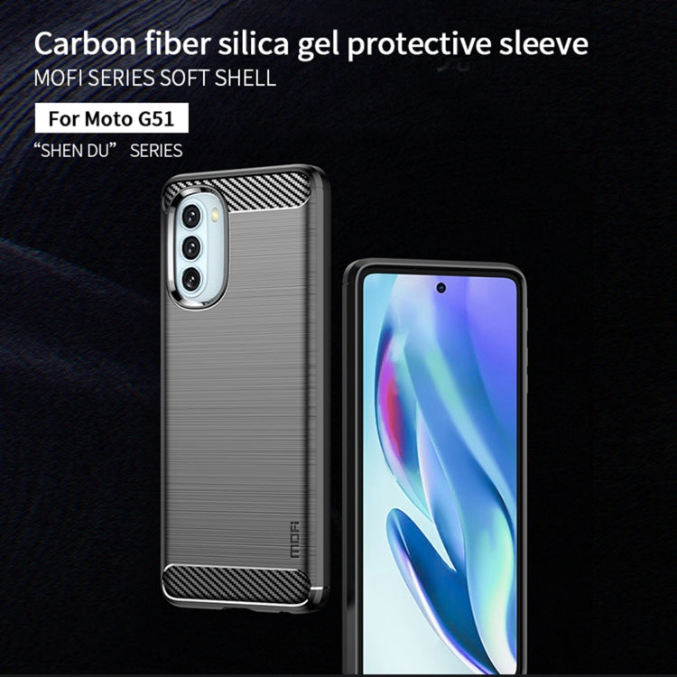 For Motorola Moto G51 5G MOFI Gentleness Brushed Carbon Fiber Soft TPU Case(Blue)