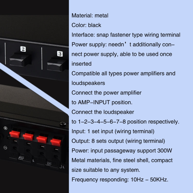 100W 1 In 8 Out Power Amplifier Box Distribute Switcher Loudspeaker - by PMC TechLife | Online Shopping South Africa | PMC TechLife | Buy Now Pay Later Mobicred