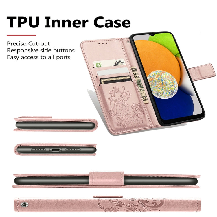 For Samsung Galaxy A73 5G Four-leaf Clasp Embossed Leather Phone Case(Rose Red) - Galaxy Phone Cases by PMC TechLife | Online Shopping South Africa | PMC TechLife
