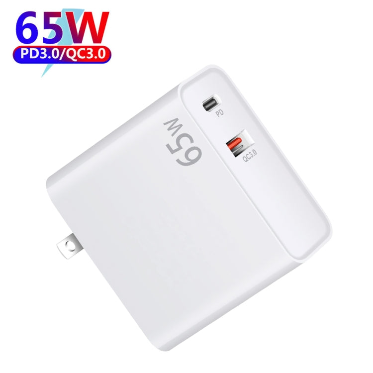 PD-65W USB-C / Type-C + QC3. 0 USB Laptop Charging Adapter + 1.8m USB-C / Type-C to MagSafe 1 / L Head Data Cable, EU Plug / US Plug(White)