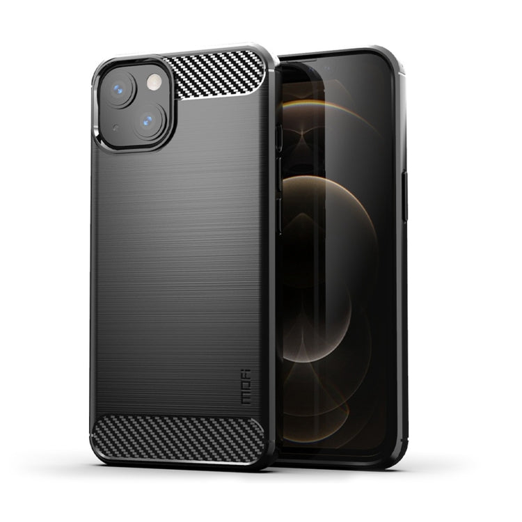 For iPhone 14 Plus MOFI Gentleness Brushed Texture Carbon Fiber TPU Phone Case (Black)