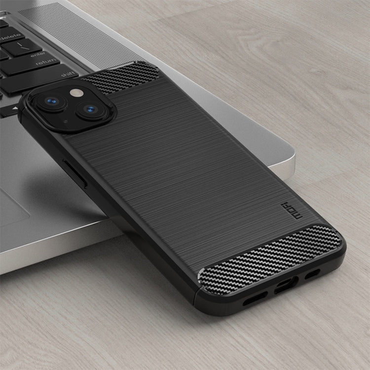 For iPhone 14 Plus MOFI Gentleness Brushed Texture Carbon Fiber TPU Phone Case (Black)