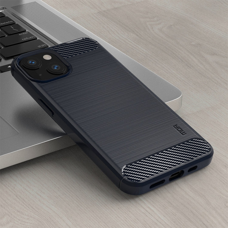 For iPhone 14 Plus MOFI Gentleness Brushed Texture Carbon Fiber TPU Phone Case (Blue)
