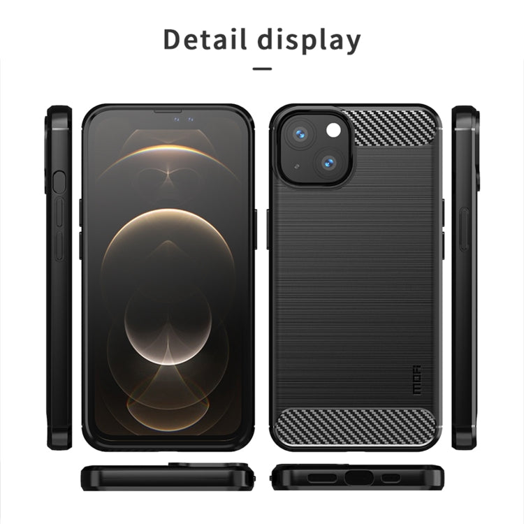 For iPhone 14 Plus MOFI Gentleness Brushed Texture Carbon Fiber TPU Phone Case (Blue)