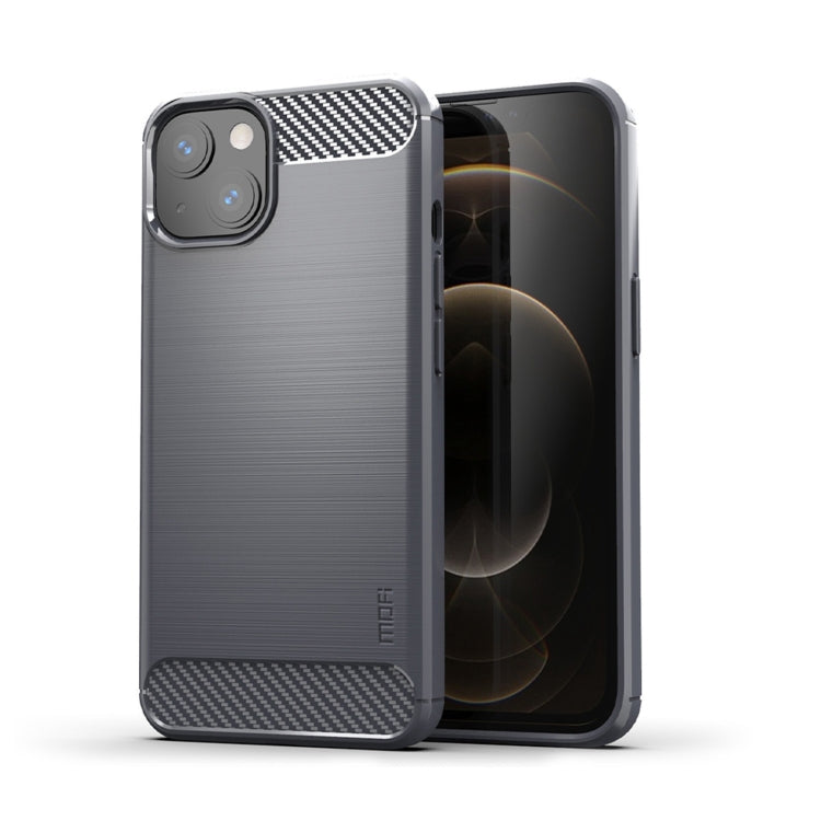 For iPhone 14 Plus MOFI Gentleness Brushed Texture Carbon Fiber TPU Phone Case (Gray)