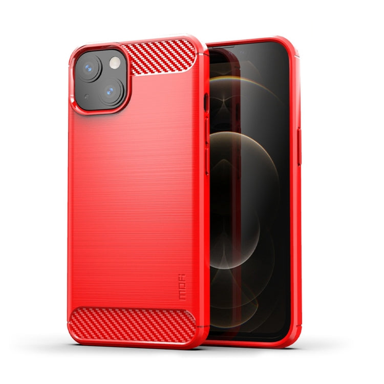 For iPhone 14 Plus MOFI Gentleness Brushed Texture Carbon Fiber TPU Phone Case (Red)
