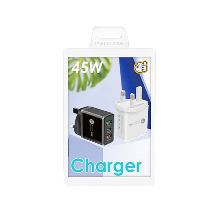 45W PD3.0 + 2 x QC3.0 USB Multi Port Quick Charger, UK Plug(Black)