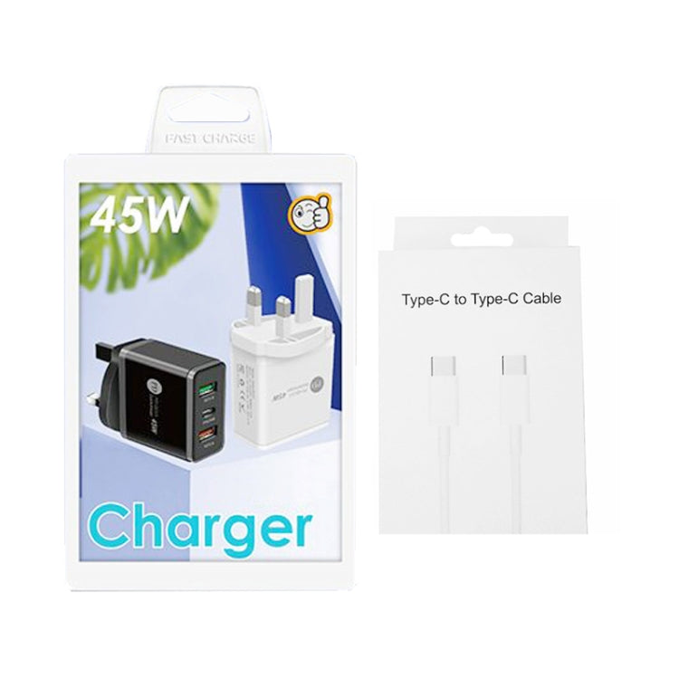 45W PD3.0 + 2 x QC3.0 USB Multi Port Charger with Type-C to Type-C Cable, UK Plug(White) - USB Charger by PMC TechLife | Online Shopping South Africa | PMC TechLife | Buy Now Pay Later Mobicred