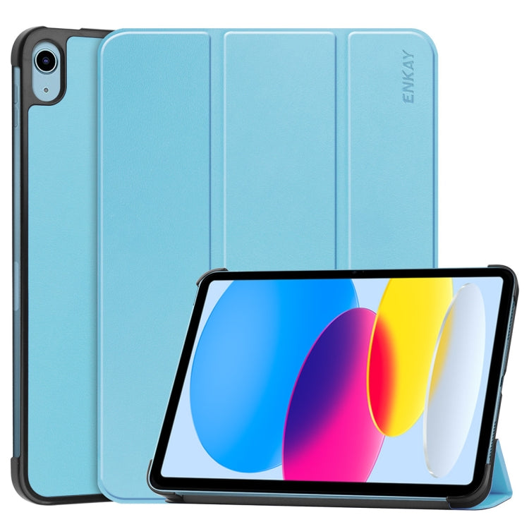 For iPad 2025 / 2022 ENKAY Tri-fold Custer Texture Leather Stand Smart Case(Light Blue) - free shipping - PMC Jewellery - Order now!