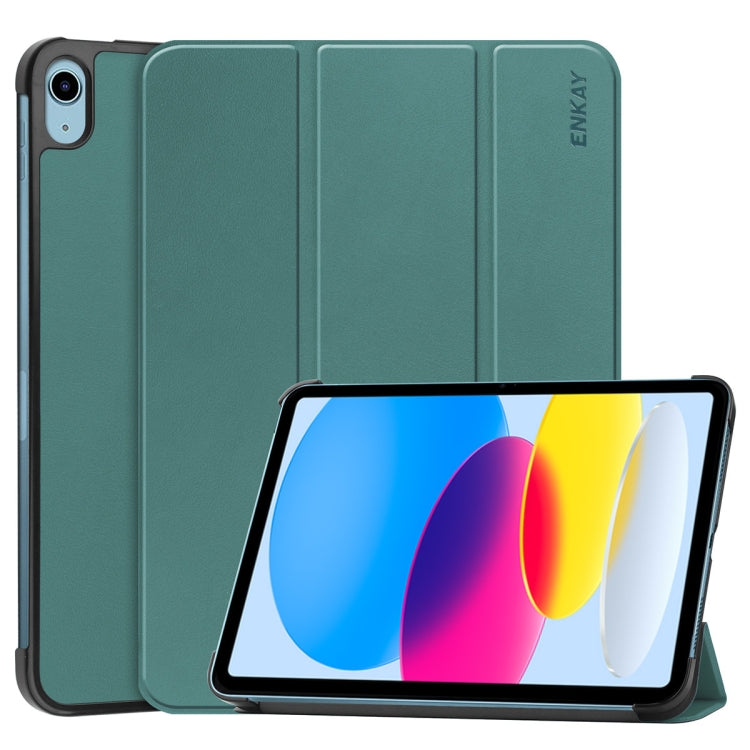 For iPad 2025 / 2022 ENKAY Tri-fold Custer Texture Leather Stand Smart Case(Dark Green) - free shipping - PMC Jewellery - Order now!