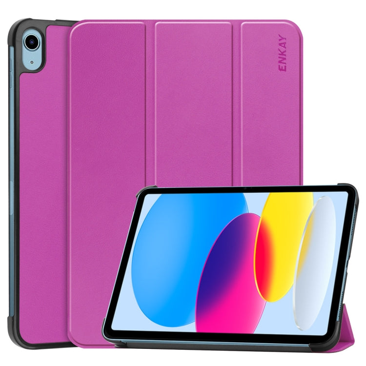 For iPad 2025 / 2022 ENKAY Tri-fold Custer Texture Leather Stand Smart Case(Purple) - free shipping - PMC Jewellery - Order now!