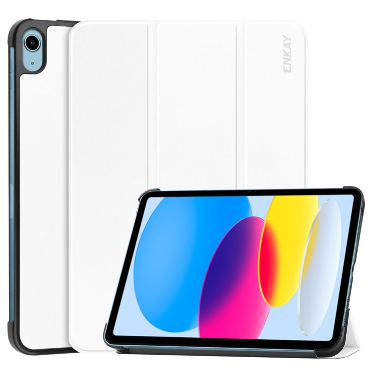 For iPad 2025 / 2022 ENKAY Tri-fold Custer Texture Leather Stand Smart Case(White)