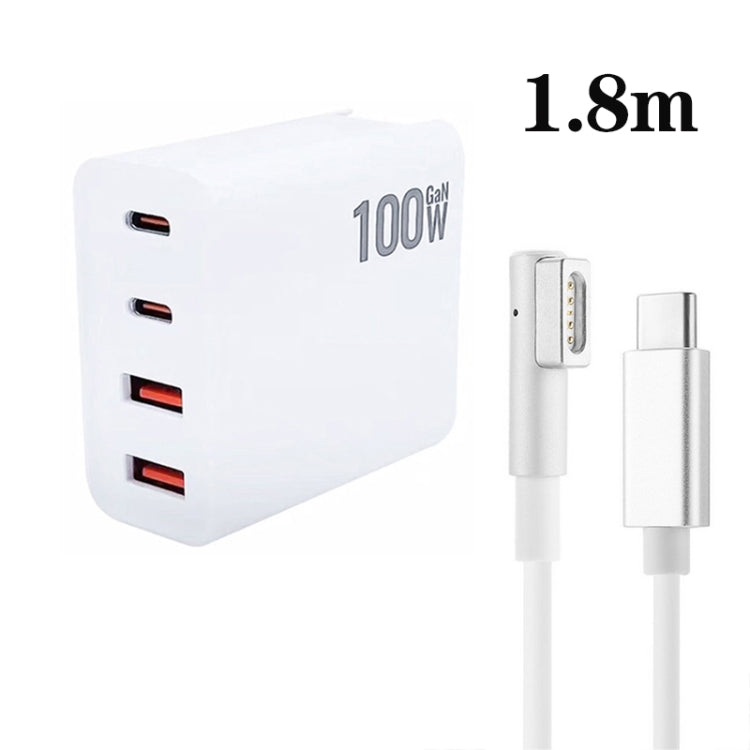 GaN 100W Dual USB+Dual USB-C/Type-C Multi Port Charger with 1.8m Type-C to MagSafe 1 / L Header Data Cable US Plug
