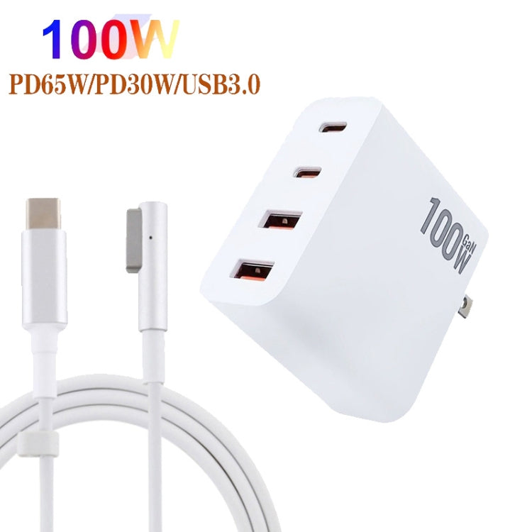 GaN 100W Dual USB+Dual USB-C/Type-C Multi Port Charger with 1.8m Type-C to MagSafe 1 / L Header Data Cable US Plug