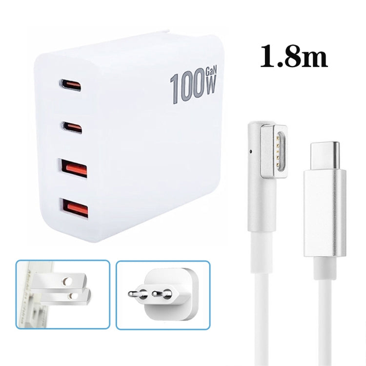GaN 100W Dual USB+Dual USB-C/Type-C Multi Port Charger with 1.8m Type-C to MagSafe 1 / L Header Data Cable US / EU Plug