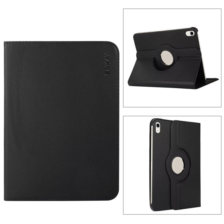 For iPad 2025 / 2022 ENKAY Hat-Prince 360 Degree Rotation Litchi Leather Smart Tablet Case(Black) - free shipping - PMC Jewellery - Order now!