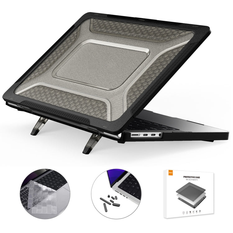 For MacBook Pro 14.2 A2442/A2779 2023 ENKAY Hat-Prince 3 in 1 Protective Bracket Case Cover Hard Shell with TPU Keyboard Film / Anti-dust Plugs, Version:US(Black)