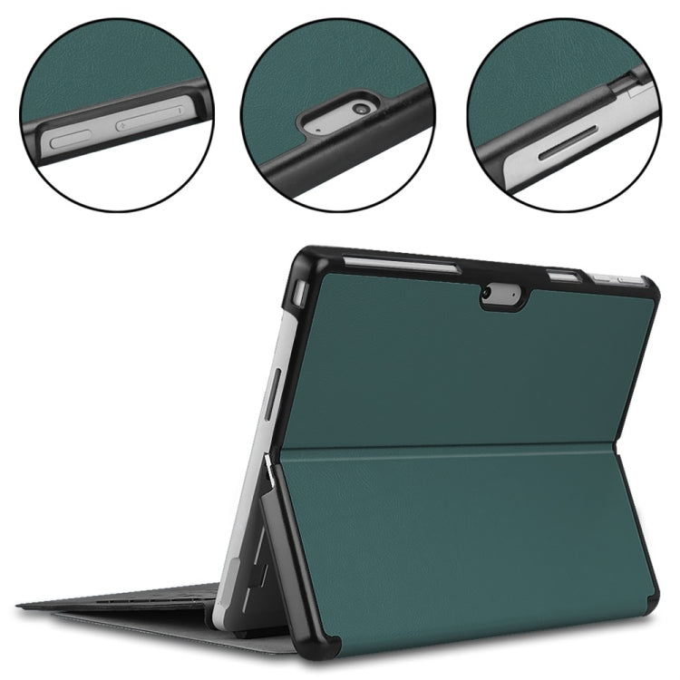 For Microsoft Surface Pro 9 JUNSUNMAY Custer Solid Color 3-Fold Stand Leather Tablet Case(Dark Green) - free shipping - PMC Jewellery - Order now!