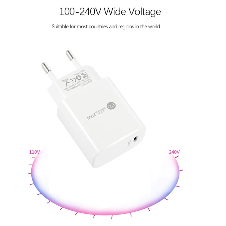 PD11 Single PD3.0 USB-C / Type-C 20W Fast Charger with 1m Type-C to 8 Pin Data Cable, EU Plug(White)