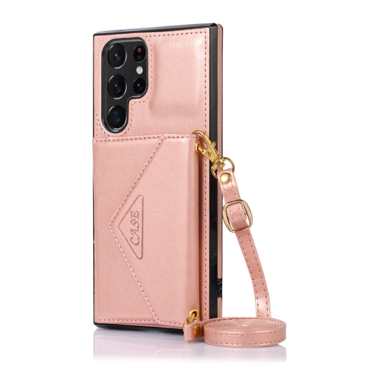 For Samsung Galaxy S23 Ultra 5G Cross-body Wallet Card Bag Leather Phone Case(Rose Gold)