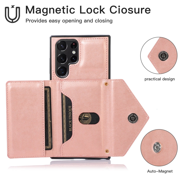 For Samsung Galaxy S23 Ultra 5G Cross-body Wallet Card Bag Leather Phone Case(Rose Gold)
